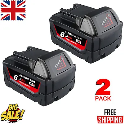 2pack For Milwaukee M18 M18B5 M18B6 18v XC6.0Ah 18volt Li-ion Battery 48-11-1860 • £32.92