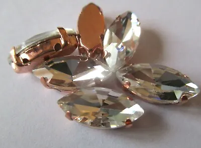 10pcs (7 X 15mm) Crystal Navette Strass Rose Gold Back Sew On Gems Jewels • £4.97