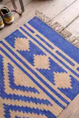 Kilim Rug Wool Jute Runner Vintage Handwoven Moroccan Carpet Modern Area Rug • £37.28