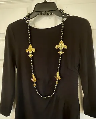 Mardi Gras Specialty Necklace Fleur De Lis Black And Gold 40  Long Throw Beads • $4.24
