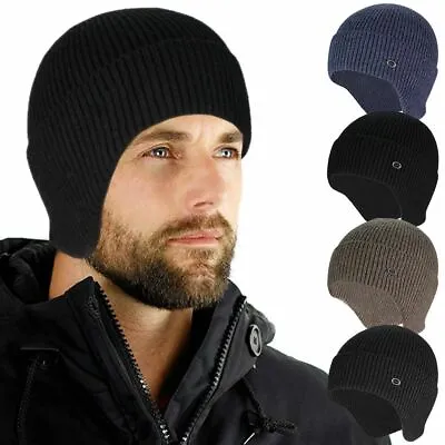Men Knit Hat Winter Warm Cuff Beanie Ear Flaps Skull Cap For Outdoor Work Ski • $7.48