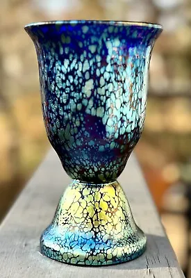 Loetz Cobalt Papillion Vase/Goblet Strong Colors 1920s Marked Oval On Base • $449.99