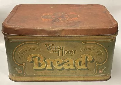 Vintage Wheat Heart Brand Bread Box Ballonoff Tin Red Green - Hinged Lid • $14.99