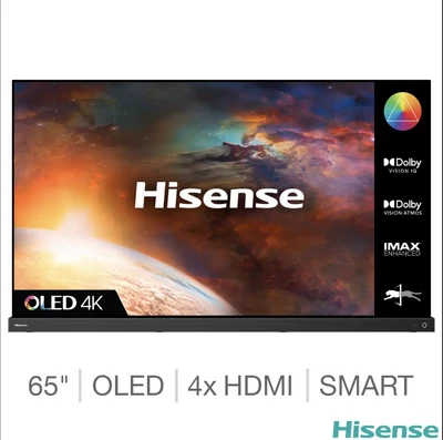 £569.99 • Buy Hisense 65A9GTUK 65  Smart 4K Ultra HD HDR OLED TV, Freeview HD, 120 Hz *CHIPS*