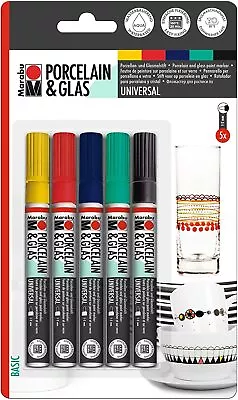 Marabu Porcelain & Glas Painter Marker Pen Set Basic (5pk) • £21.73