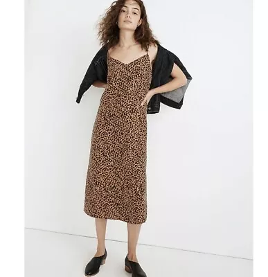 New MADEWELL 2 100% Silk Eva Slip Midi Dress In Painted Leopard Spaghetti Strap • $49.99
