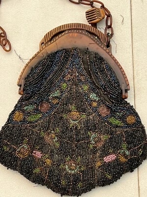 $14.95 • Buy  Vintage Bakelite Handle Beaded Purse - As Is For Repair