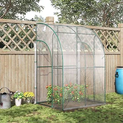 Walk-In Lean To Wall Tunnel Garden Greenhouse Zippered Roll Up Door PVC Cover • £76.99