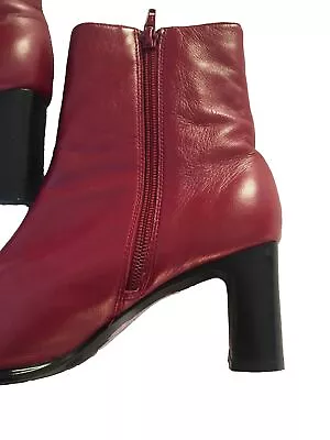 Lilley Skinner Wine UK 5 Soft Leather Zip Up Ankle Boots Block Heel 2.5” Clean • £5.01