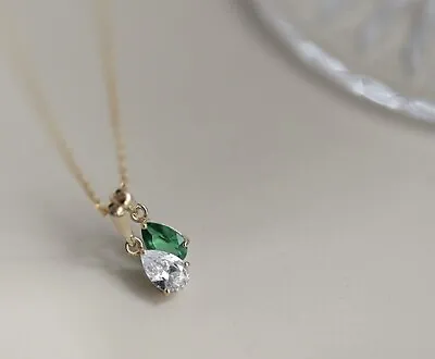 9ct Solid Gold Diamond Cut Teardrop Charm Pendant - 9K Green White Customise • $127.25