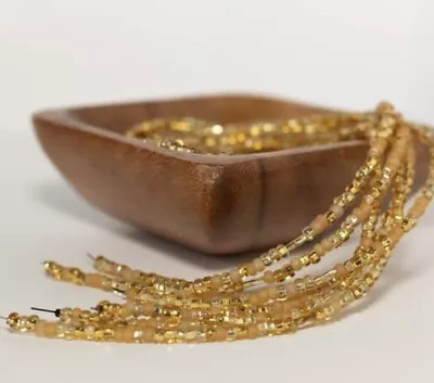 Vintage Czech Glass Seed Beads-6 Strands-HUNDREDS SPARKLE GOLD Beads Size 6 • $3.95