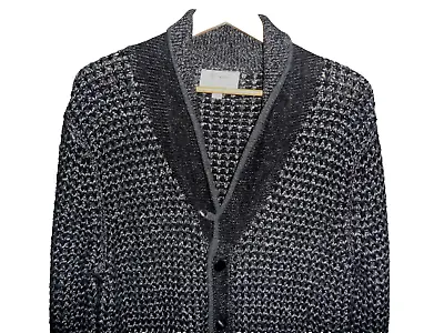 Mens Rag & Bone Neiman Marcus Black Speckled Heavy Knit Cardigan Sweater SZ L • $32.99