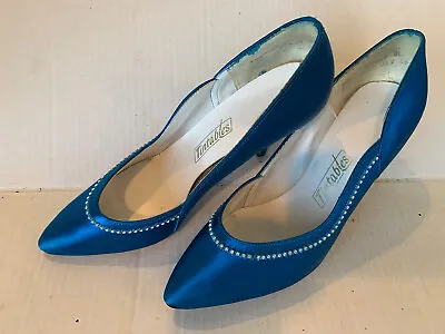 Vtg Tintables Blue W/Rhinestones High Heel Formal Wedding Shoes Pointed Toe Sz 8 • $12.80