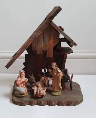 Vintage Nativity Set Christmas Decoration With Wooden Stable • £19