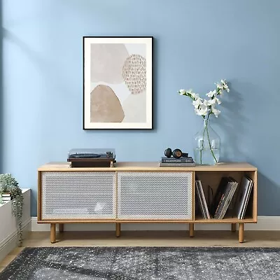 Modway Kurtis 67  Modern Vinyl Record TV Stand In Oak With Mesh Sliding Doors • $343.62