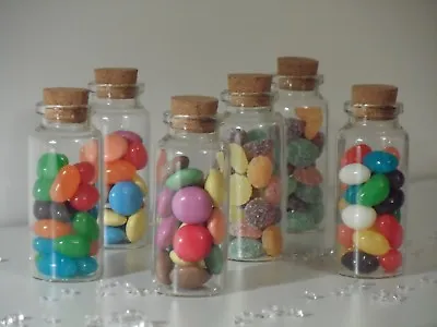 £7.45 • Buy Small Clear Glass Cork Lid Bottles Jars Party Sweets Wedding Table Favours 3x7cm