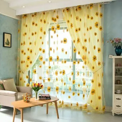 Sunflower Print Voile Window Curtain Panel Sheer Tulle Drape Home Bedroom Decors • $14.99