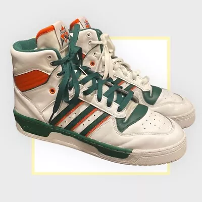 Miami Hurricanes Adidas Casual Shoes Men's White/Green Size 10.5 • $90