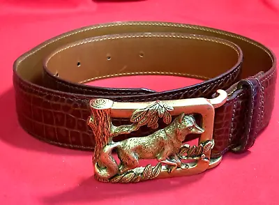 Women’s Doncaster Croc Leather Belt Gold Fox/Wolf Buckle Size M Fits 28 -32  USA • $29.99