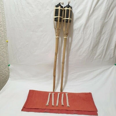 £8.99 • Buy 2 X Bamboo Tiki Torches  60CM Garden Outdoor Party Torch Light Plus  Spare Wicks