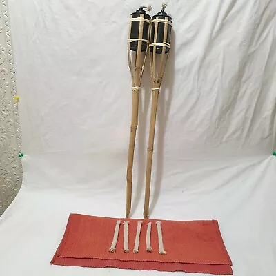 2 X Bamboo Tiki Torches  90CM Garden Outdoor Party Torch Light Plus  Spare Wicks • £10.99