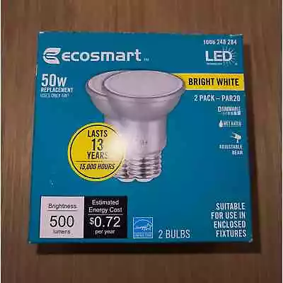 NEW EcoSmart 50W Equivalent PAR20 Dimmable LED Light Bulb Bright White (2-Pack) • $10.99