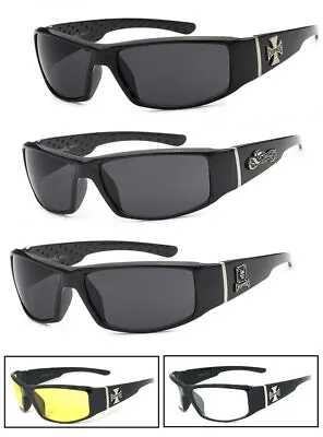 Choppers Motorcycle Biker Riding Wrap Sunglasses Glossy Black Frame • $10.99