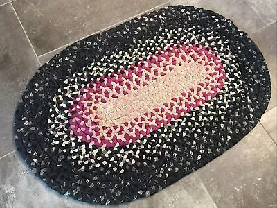 Antique Wool Hand Braided Primitive Oval Rug 39 X 25 • $89