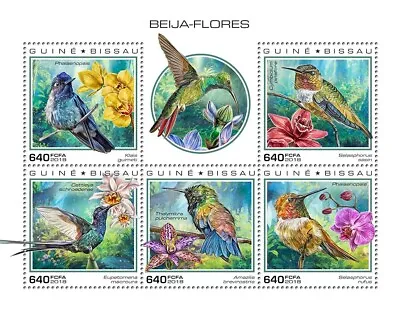 Hummingbirds Colibri & Orchids MNH Stamps 2018 Guinea-Bissau M/S • $15.90