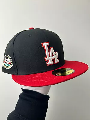 New Era La Dodgers 59fifty 2-tone (black And Red) Fitted Hat (size: 7 1/4) • $49.99