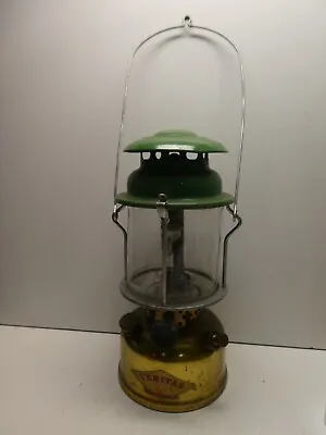 Vintage Veritas Kerosene Lamp Brass Pressure Lantern Camping Green Enamel • $159