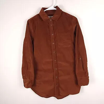 Fat Face Top Women 4 Brown Button Up Corduroy Shirt Pocket Long Sleeve Cotton • £19.29
