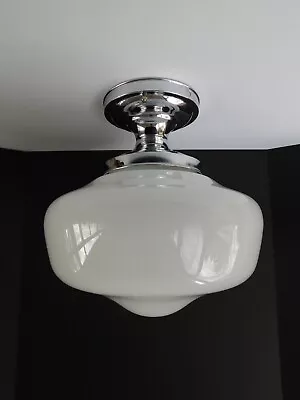 Large Vintage Schoolhouse Ceiling Light Fixture With Semi Flush Mount • $130