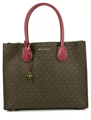 Michael Kors Mercer Large Leather Tote Shoulder Bag Vanilla Or Mulberry Brown • $149