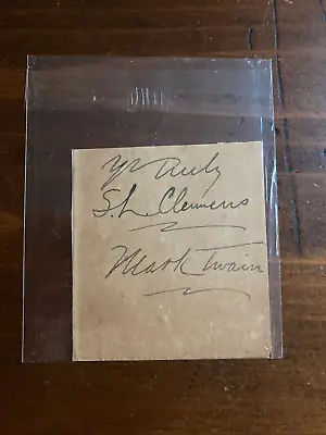 Samuel Clemens Mark Twain Signed Autograph 2.5x2.75  Vintage Cut Paper RARE • $3999