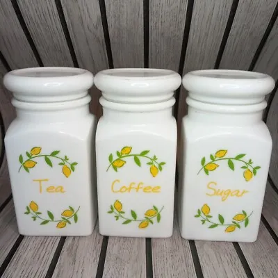 Vintage Tea Coffee Sugar White (milk) Glass Canisters Candlelight Made In Italy • £19.99