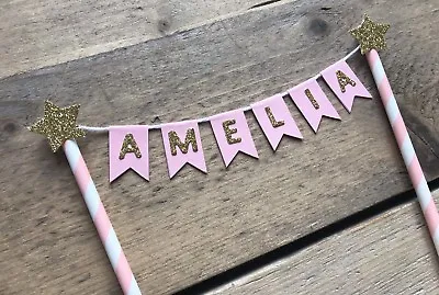 Pink & Gold Cake Bunting Cake Topper - Personalised • £3.99