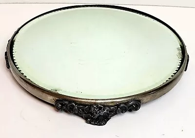 Antique Art Nouveau Silverplate Vanity Mirror Plateau Tray Beveled Glass 1800s • $125