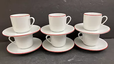 VTG IPA Italy Espresso Demitasse White W Red Trim 6 Ea. Cups & Saucers 12 Pc Set • $29.99