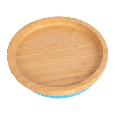 Tiny Dining Blue Round Bamboo Baby Suction Plate Toddler Weaning Feeding Set • £11