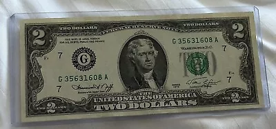 1976 Bicentennial Crisp Uncirculated Thomas Jefferson Two ( 2 ) Dollar Bill Note • $3.75