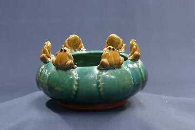 Majolica Style Ceramic Frog Planter Six Frogs Sitting On The Rim  • $25