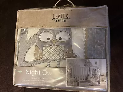 Levtex Baby Night Owl 5 Piece Grey Crib Set. • $100