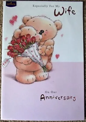 Wife Large ANNIVERSARY Card Hallmark Roses Forever Friends Teddy Like Me To You • £3.90