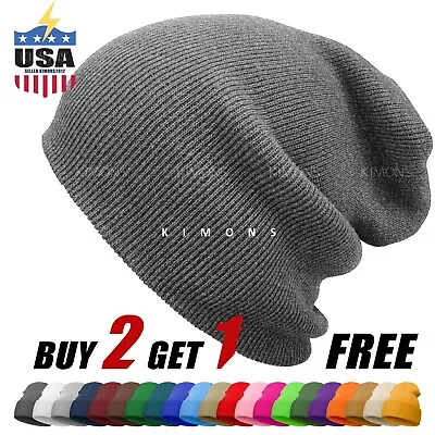 Solid Plain Slouchy Knit Beanie Hat Ski Skull Winter Men Women Cuff Cap Baggy CF • $5.95