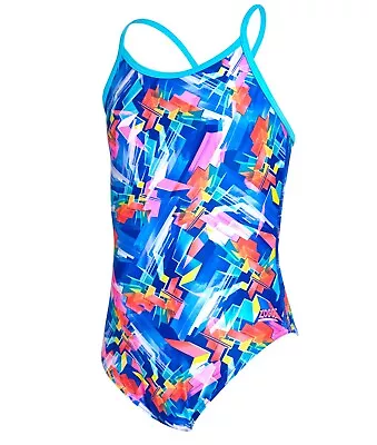 Zoggs Girls Digital Geo Sprint Back Swimsuit All Ages Racer Open RRP £26 • £12.97