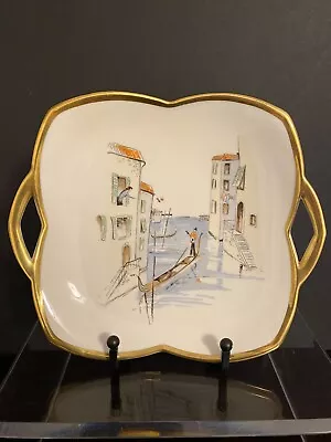 Alka Kunst Bavaria Rialto Porcelain Town Scene Venice Handled Plate Gold Rim • $10.50