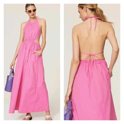 $139.99 • Buy Staud Apfel Pink Halter Open Tie Back Maxi Dress Size M Medium