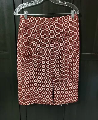 J Crew Skirt Size 4 Burgundy Geometric Flower Print Lined Slit • $14.99