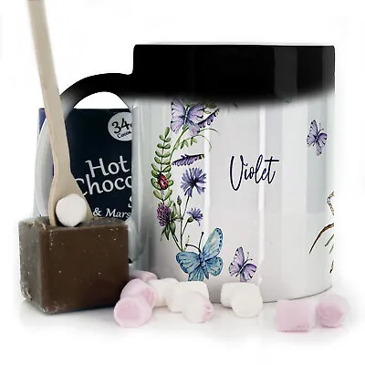 Personalised Bee Mug With Belgian Hot Chocolate Stirrer Initial Floral Magic Cup • £7.99